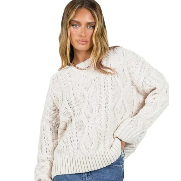 Princess Polly Sweaters - Princess Polly  Oversized Cable Knit Sweater Cozy Chunky Knit Beige S/M